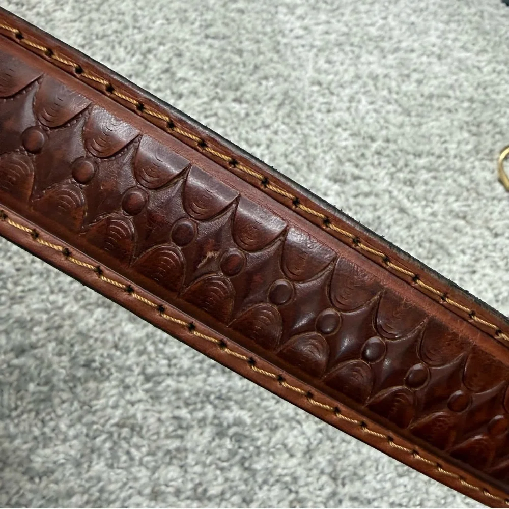 Manuel Fantoni brown leather belt tooled design men's sz 40‎ (1.25
